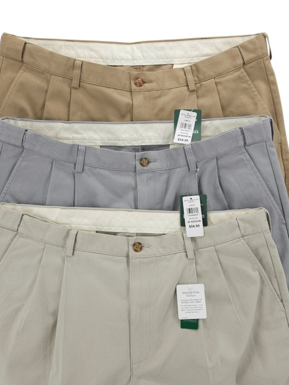 NWT LL BEAN - LOT OF 3 - Pleated Chino Pants Comfort Waist Natural Fit 40x29